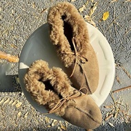 High Version~Niche Round Toe Bow Flat Fur One-Piece Fleece Lining Shoes Women Autumn Winter Fur Shoe