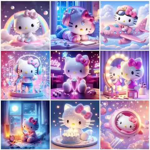 AB Fairy dust 2025 New Sanrio Diamond Mosaic Hello Kitty Cross Stitch Embroidery Rhinestones Picture