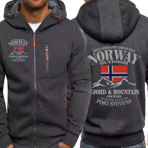 Norway Fjords And Mountains Print Male Zipper Hoodie All-Match Fashion Streetwear Vintage Casual Clo