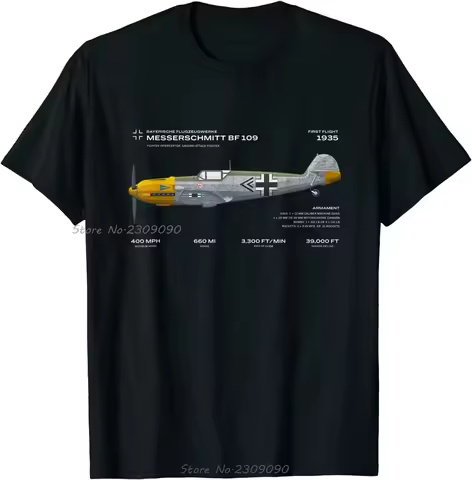 German Air Force Messerschmitt Bf 109 Fighter Oversized T-shirt Summer Cotton Tshirt Mens Clothing N