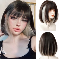 Wig Short Bob Straight Ombre Wig Blond and Bang Girl Black Female Synthetic Shoulder Long Crochet Hair Ginger Hair Wig
