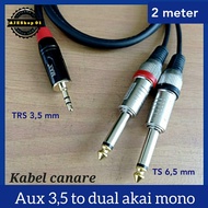 Jack mini stereo 3,5 to dual jack akai 2 meter - HITAM CANARE