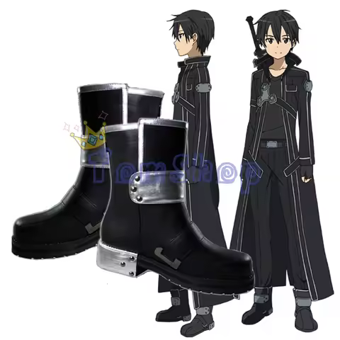 Sword Art Online SAO Kirito Kirigaya Kazuto Cosplay Shoes Black Leather Boots Men Women Halloween Co