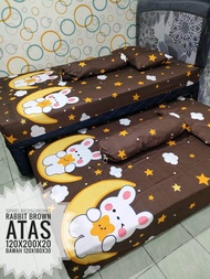 PROMO sprei bed sorong 120x200 jahit OBRAS atas bawah 2in1 karakter  motif karakter anak tayo spiderman binatang dino pony helokitty sapi dewasa estetik bisa jahit obras