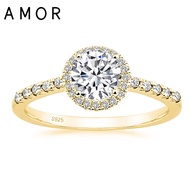 AMOR 925 Sterling Silver Rings Promise Rings Gold Round Halo 1.25CT CZ Engagement Rings for Women Cu