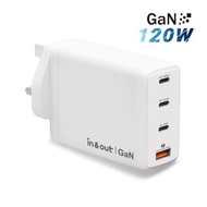 原價$698!!!in&out GaN 120W 四輸出快速充電器 io-120W 原裝香港行貨 憑單保養
