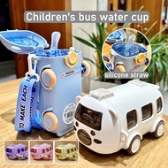 500ml Baby Cartoon Bus Water Bottle Tritan Cute Creative Kids Toy Straw Bottle Student Car Shape Cup