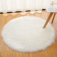 [in stock] Plush Round Carpet Rug Nordic Faux Wool Bedroom Bedside Rug Bay Window Mat Home Round Car