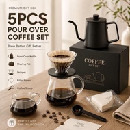 5PCS Premium Pour Over Coffee Set Manual Brew Coffee Maker Gift Box Dripper Kettle Coffee Kit Portab