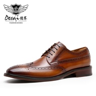 Desai Block Carved Mens Shoes Genuine Leather Breathable British Retro Casual Leather Shoes Mens For