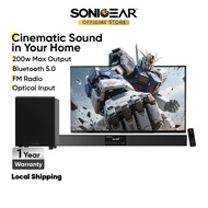 SonicGear BT6500 200w Bluetooth 5.0 FM Radio TV SoundBar with Wireless Subwoofer | Strong Bass