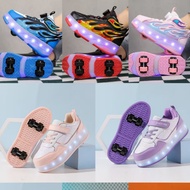 Kids Trendy Heelys Roller Sneakers, Double Retractable Hidden Wheels 2‑in‑1 Skate Sports Shoes For B