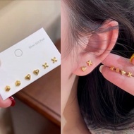 Minimalist Gold Stud Earrings Set – Cube, Heart & Cross Small Design (3 Pairs)E166