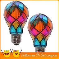 Stained Glass Light Bulb E26 4W 120V LED 2 Pack Colorful Painted Glass LED Light Bulb for Romantic L
