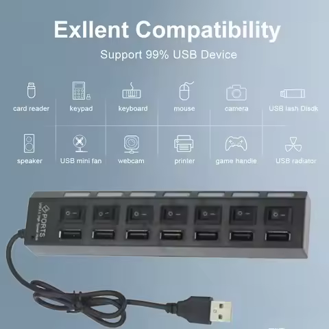Switch Extension Hub 7-port USB2.0 Hub Computer USB Extension Hub One Drag Seven USB2.0 Splitter PC 
