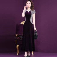 Slim-fitting Women Evening Dress 2023 New Heavy Industry Diamond Wedding Dress for Ninang Gold Velve