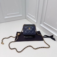 99新Chanel 香奈兒 深藍近黑 金球 鏈條小盒子 
