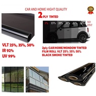 2ply CAR/HOME/WINDOW TINTED FILM ROLL VLT 25%,35%,50% BLACK SMOKE TINTED