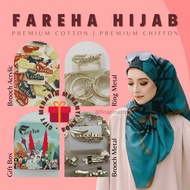 TUDUNG FAREHA BAWAL ANTI KEDUT PREMIUM COTTON CHANELLA  DAN CHIFFON IRONLESS PRINTED