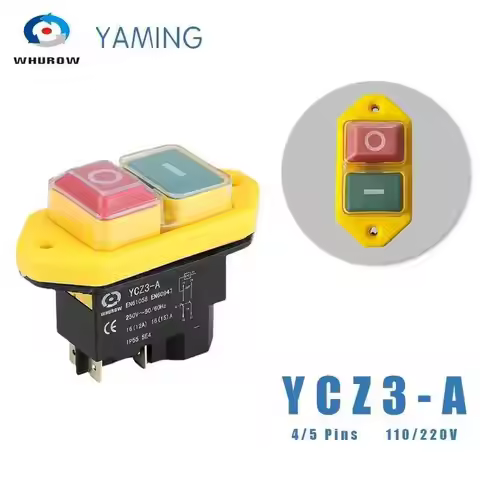 YCZ3-A Electromagnetic Switch 4/5 Pins 110/220V On Off Momentary Reset Push Button Red Green Can Rep