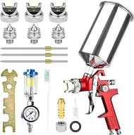 YUZES Professional HVLP Gravity Feed Spray Gun Kit with 1.4mm 1.7mm 2.5mm Nozzles,1000cc Aluminum Cup,Water Oil Separator, Air Regulator for Car Primer, Auto Paint Spraying Coat &amp; Touch-Up(Red)