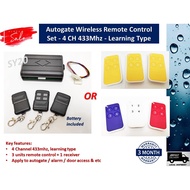 Autogate Door Wireless Remote Control Set - 4 Channel 433Mhz Learning Type (3 units Remote Control +