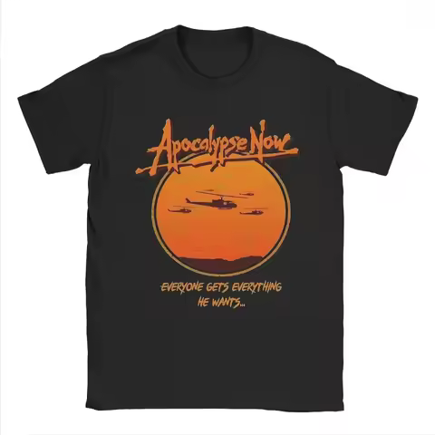 Men'S Apocalypse Now Movie T-Shirt Vintage 70s Film Graphic Tee with Helicopter Sunset Black Crew Ne