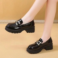 Kasut Sekolah Mary Jane Wanita Mary Jane School Shoes for Women Retro High Heels Shoes Black Leather