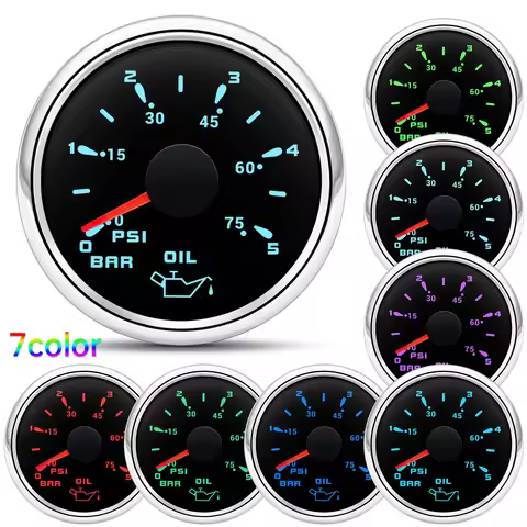 52mm 0~5Bar/0-75PSI 52MM Pointer Oil Press Meter Car Gauge Auto Car Gauge Oil Press Gauge 7 Color Ad