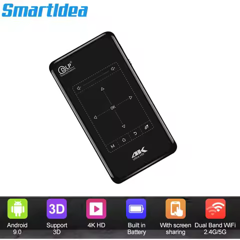 Smartldea 4K Mini Mobile Projector Android 9.0 Portable HD Projector Beamer with 3D BT build Battery