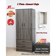 Yi Success 2 Door Wardrobe With 2 Drawer (Siap Pasang) / Particle Board Almari Baju / Almari Pakaian / Almari Kayu Murah