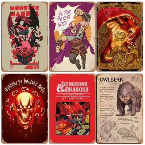 D-Dungeons And Dragons Posters Bedroom Decoration Game Signs Wall Art Vintage Metal Tin Sign for Gam
