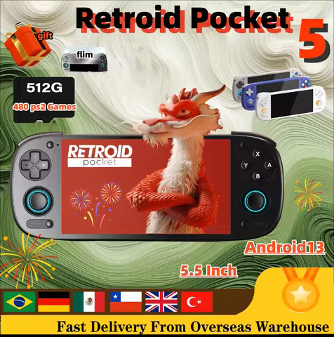 Retroid Pocket 5 Retro Handheld Game Console Android13 5.5 Inch OLED Touch Screen Video Player Wifi 