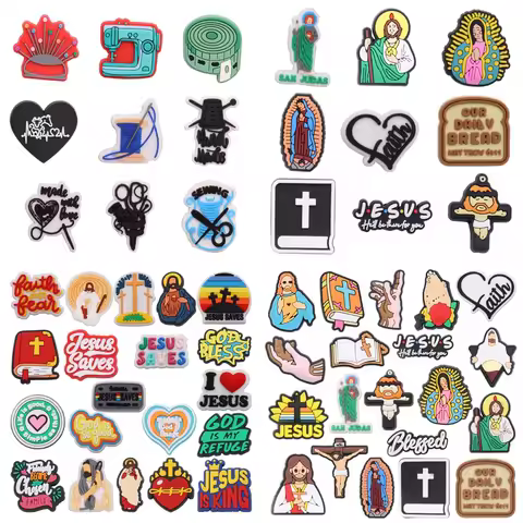 9-20Pcs Sewing Machine Tape Scissors San Judas Jesus Faith Blessed PVC Shoe Charms Clog Sandals Shoe