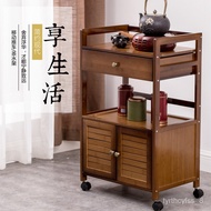 HY-$ Bamboo Mobile Catering Cart Multi-Functional Tea Weagon Household Kitchen Shelf Drinks Trolley Three-Layer Trolley