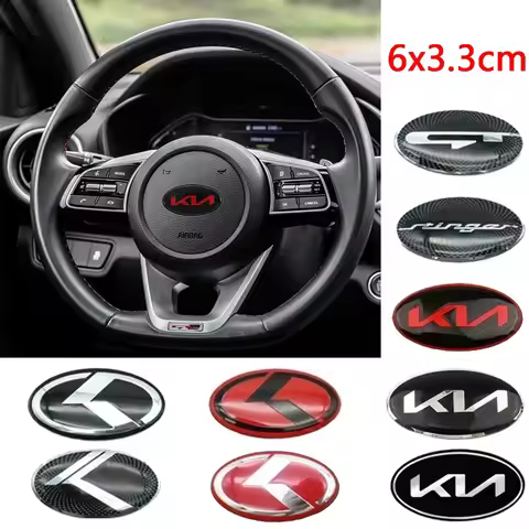 6x3.3cm Car Steering Wheel Center Emblem Badge Sticker for KIA Stinger Sportage KX3 Ceed K7 K5 K3 R 