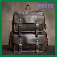 SHERE Men's Genuine Leather Backpack Vintage First Layer Cowhide Backpack Leisure Travel Bag Large Capacity Laptop Bag for 17Inch FNHYY