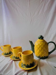 READY ] - Sepaket Cangkir Teko Motif Nanas / Kado Unik / Hampers Cantik / Gelas Lucu / Cangkir Canti