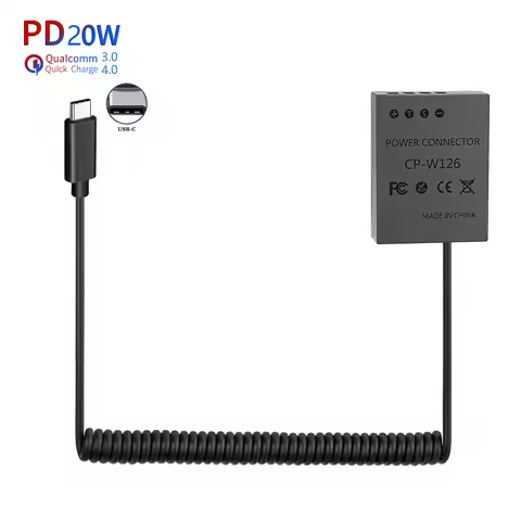 CP-W126 NP-W126S Dummy Battery USB-C Coupler for Fujifilm X100F X100V X-S10 XT-2 X-T3 X-T20 X-T30 X-