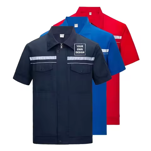 Customized Logo Short Sleeved Workwear Top DIY Design Logo Car Repair and Cleaning Workwear Multi Po
