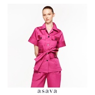 [asava ss24] Athena Safari Shirt เสื้อเชิ้ตผู้หญิง แขนสั้น แต่งกระดุมหน้า แต่งกระเป๋าและกระดุมบริเวณ