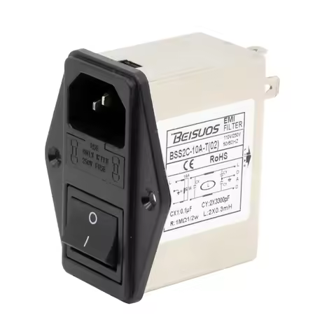 Power entry Module double IEC 320 C14 AC socket EMI EMC noise filter with boat switch with double fu