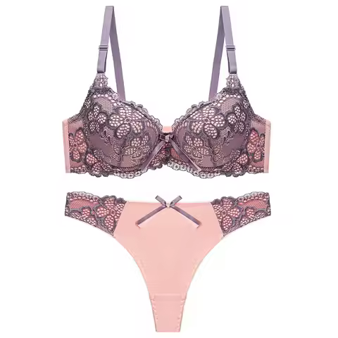 Women bra set Lace thong hollow out Underwear Panty Set intimante Bra brief lingerie set