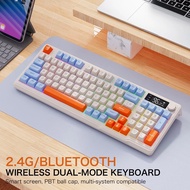 【COD】M96 Wireless Bluetooth Dual Mode Mechanical Feel Keyboard PBT Ball Cap with Display Knob Gaming