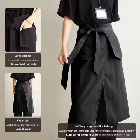 Unisex Kitchen Apron Half-length Japanese Pattern with Waterproof Material for Culinary Experts