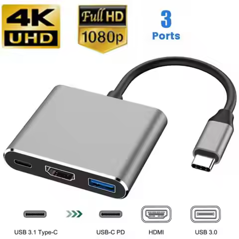 3 in 1 Docking Station Usb Hub USB C to HDMI-compatible For Macbook Air Converter Type Mobile Phone 