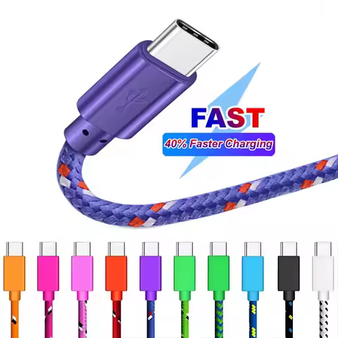 2.4A USB Type C Cable Nylon Braided Cord Data Sync Fast Charging USB C Cable For Samsung S23 Xiaomi 