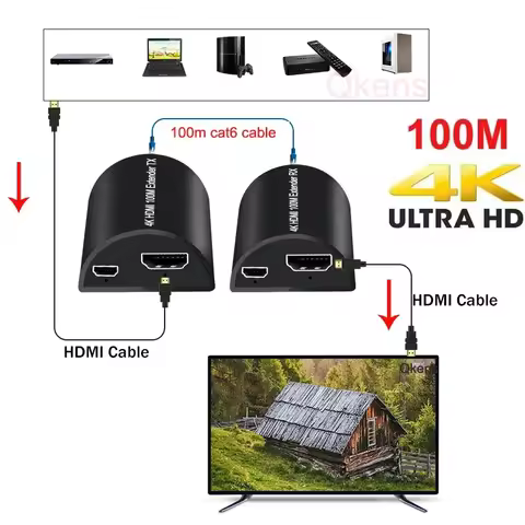 4K 100M HDMI Ethernet Cable Extender Video Converter Via CAT5e Cat6 Cable 1080P 60m Rj45 HDMI Extend
