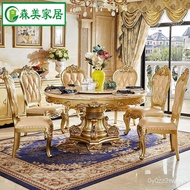 superior productsEuropean-Style Marble Dining-Table Solid Wood round Table Champagne Dining Table Household round Band T