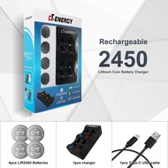 CT-Energy Rechargeable LIR2450 Battery 4 Pack with Coin Button Battery Charger, 3 7V Rechargeable LI